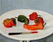 菲利克斯瓦洛东 - Still Life with Red Peppers on a White Lacquered Table